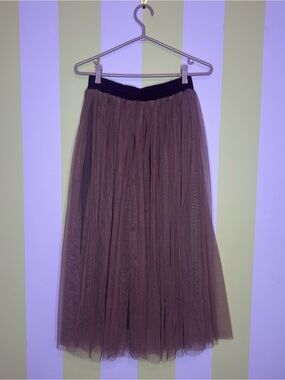 Women's Maroon Tulle Midi Skirt with Elastic Waistband